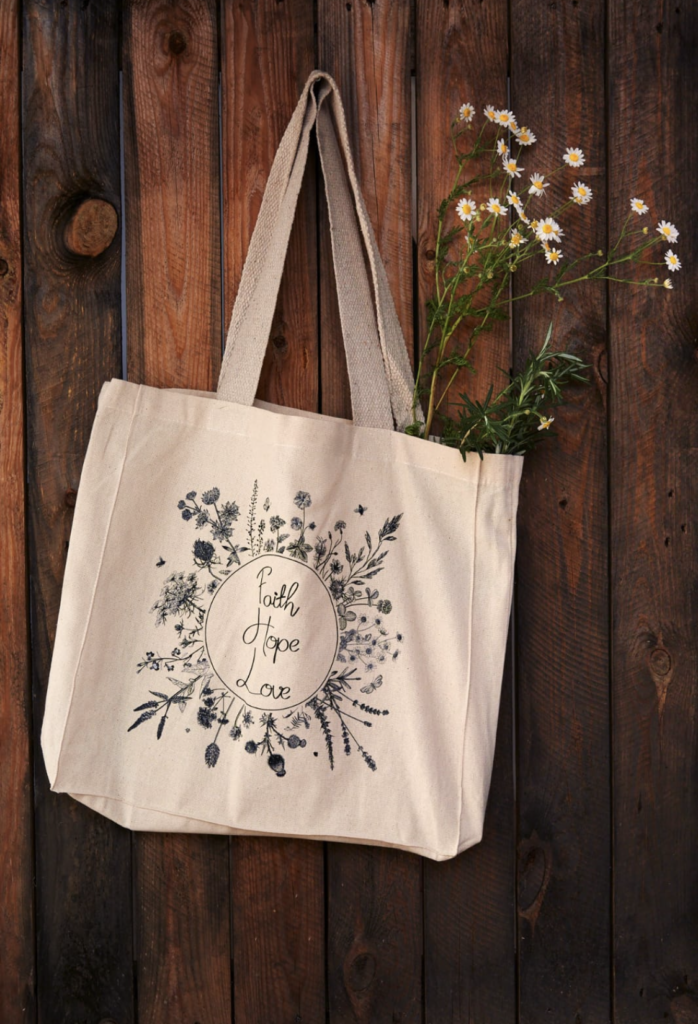 Organic Cotton Hand Bag- Faith Hope Love - Bible Society in Israel